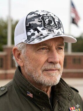 POW-MIA Patched Pacific Headwear Snow Camo Flexfit Trucker Hat